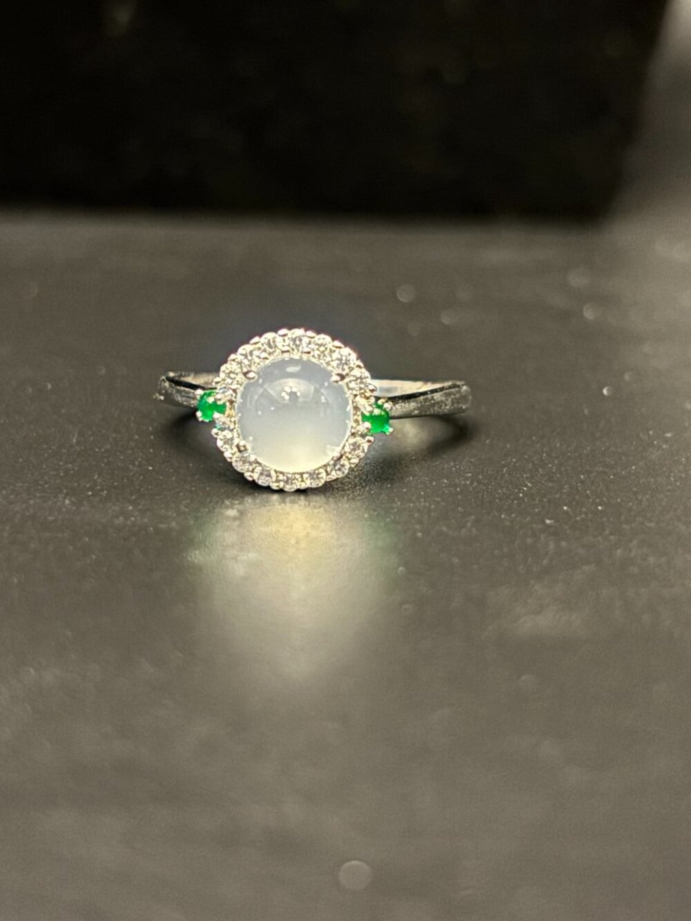 CZ Moonstone & Emerald Adjustable Ring